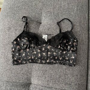 Garage Black Floral Lace Trim Bralette top